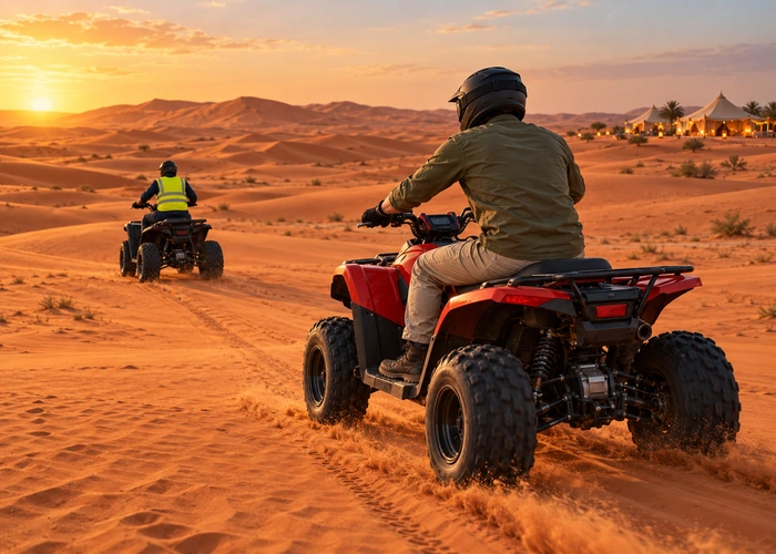 60-minute quad bike ride in Dubai open desert with desert marshal and camp dinner
