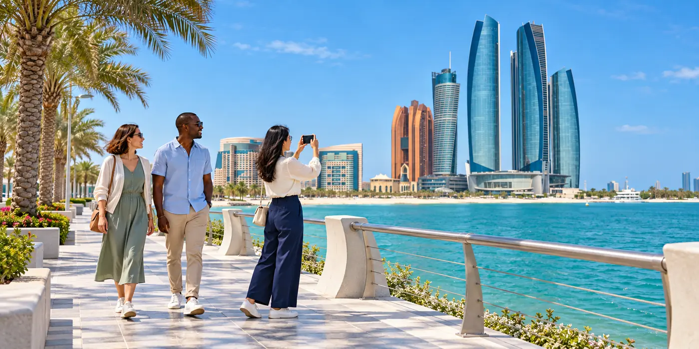 Abu Dhabi city sightseeing with Grand Mosque and waterfront