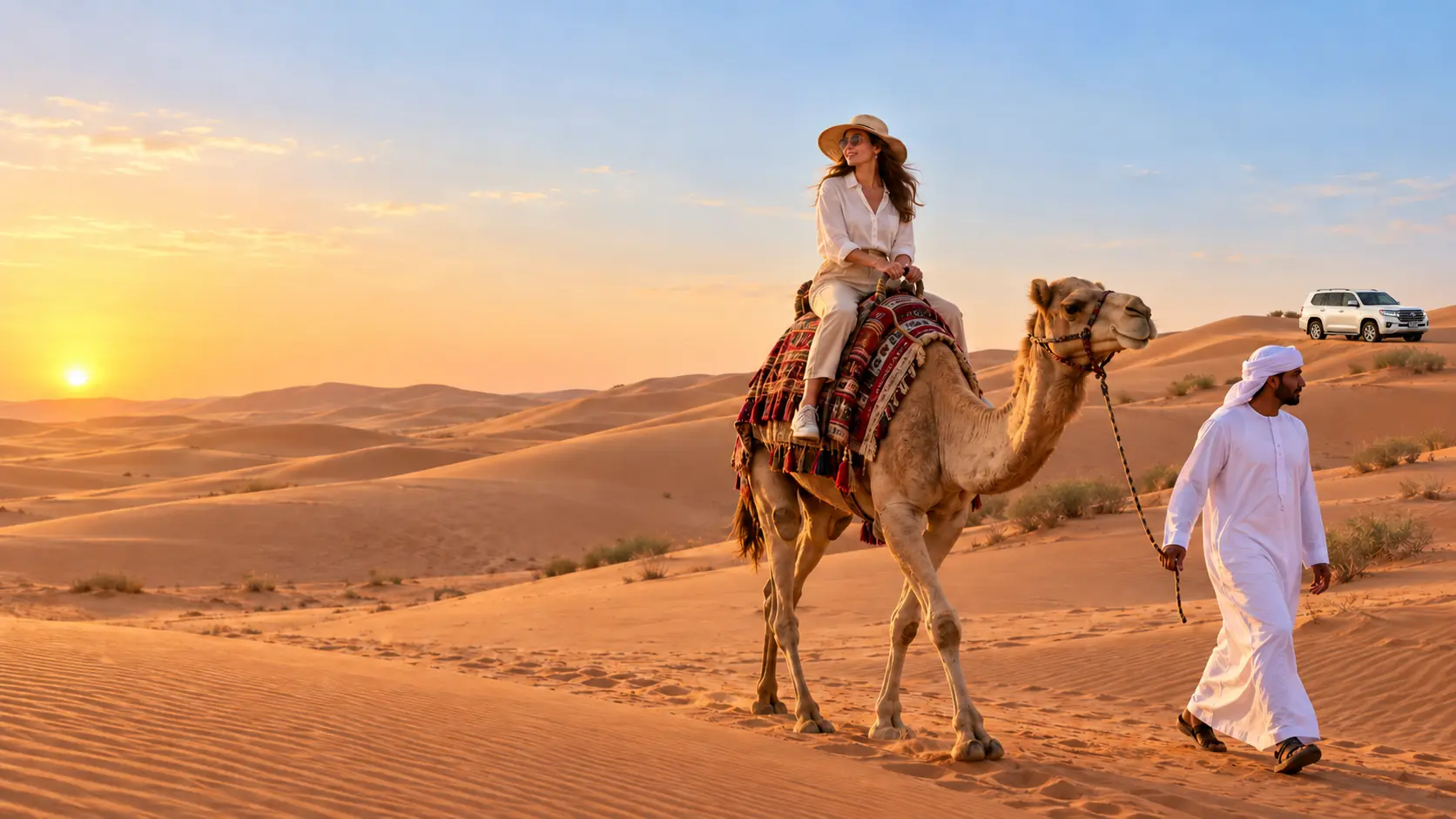 رحلة سفاري مسائية في كثبان لهباب الحمراء مع ركوب الجمل في دبي