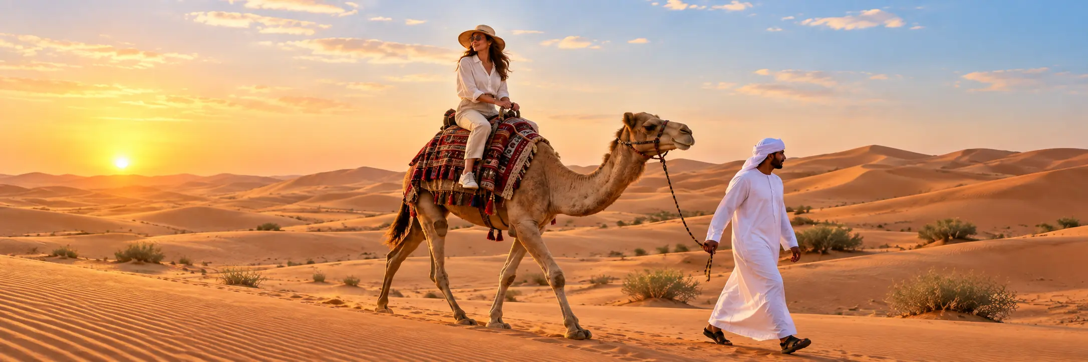 ركوب الجمل في صحراء دبي ضمن سفاري المساء