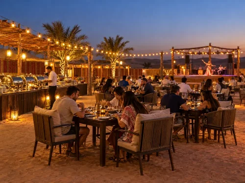 Premium desert safari camp Dubai with BBQ dinner and live entertainment