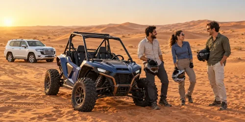 Premium evening desert safari Dubai with dune buggy and Lahbab Red Dunes