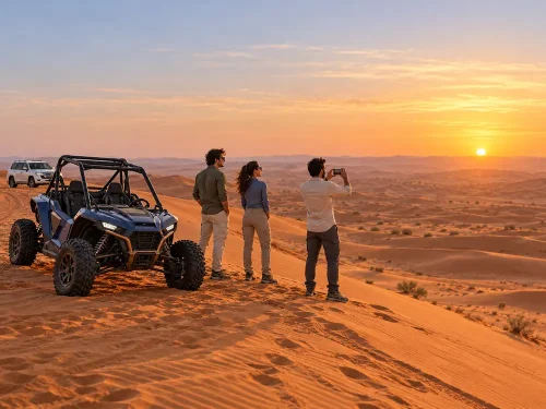 Dubai evening desert safari sunset in Lahbab Red Dunes