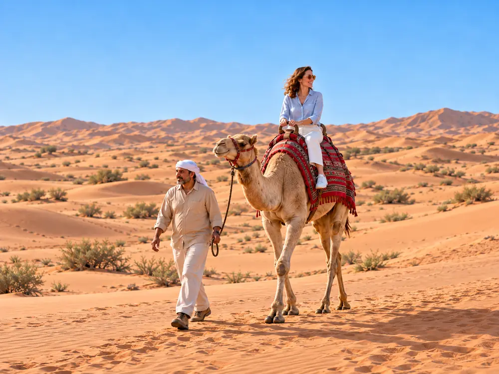 ركوب الجمال خلال رحلة السفاري الخاصة في صحراء لهباب