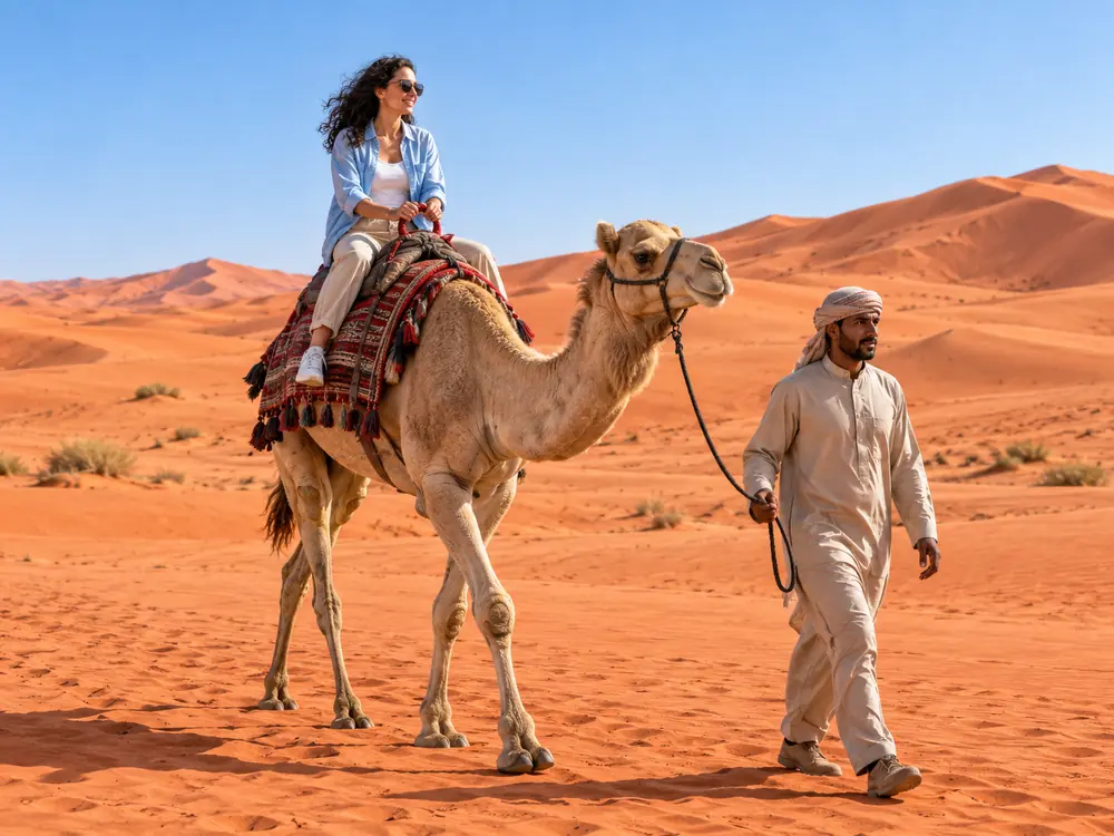 Camel ride included with Can-Am dune buggy tour Dubai