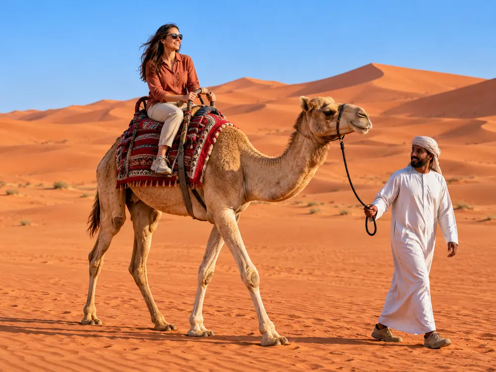 Camel ride included with Can-Am dune buggy tour Dubai
