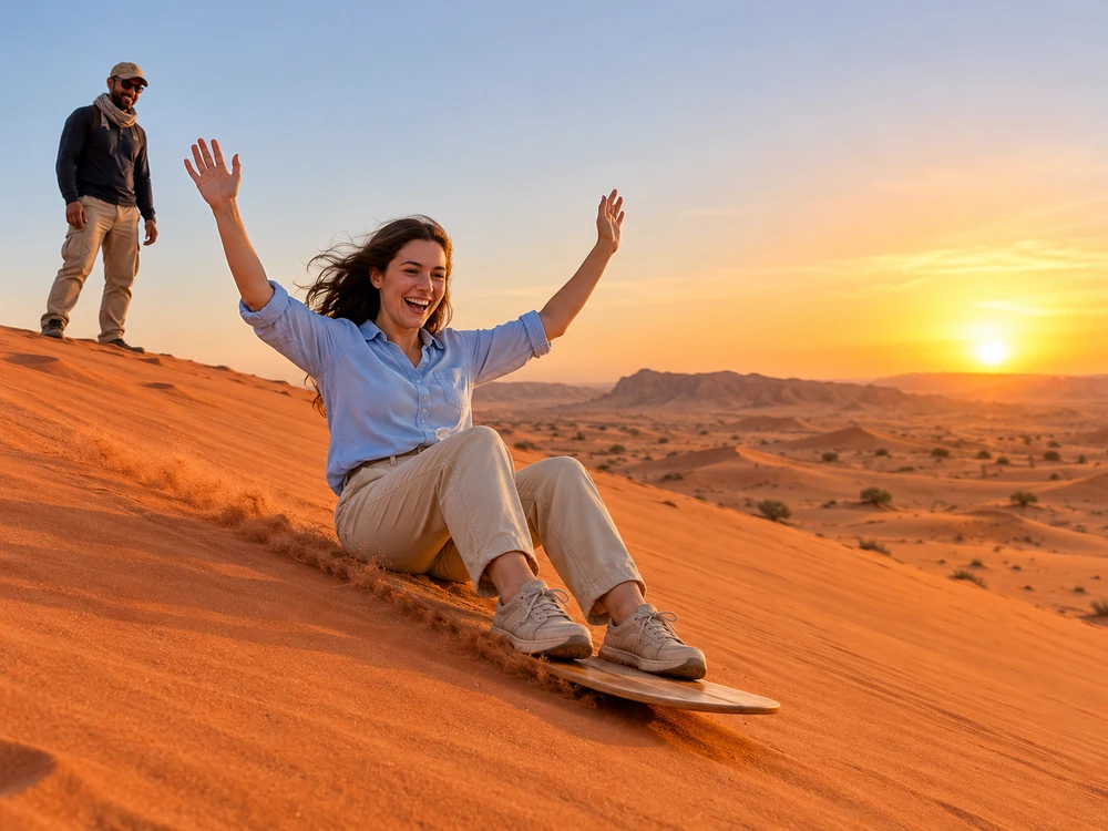 Sandboarding included with Can-Am evening desert tour Dubai