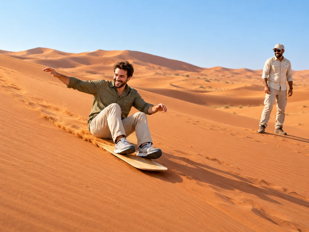 Sandboarding included with Polaris dune buggy tour Dubai