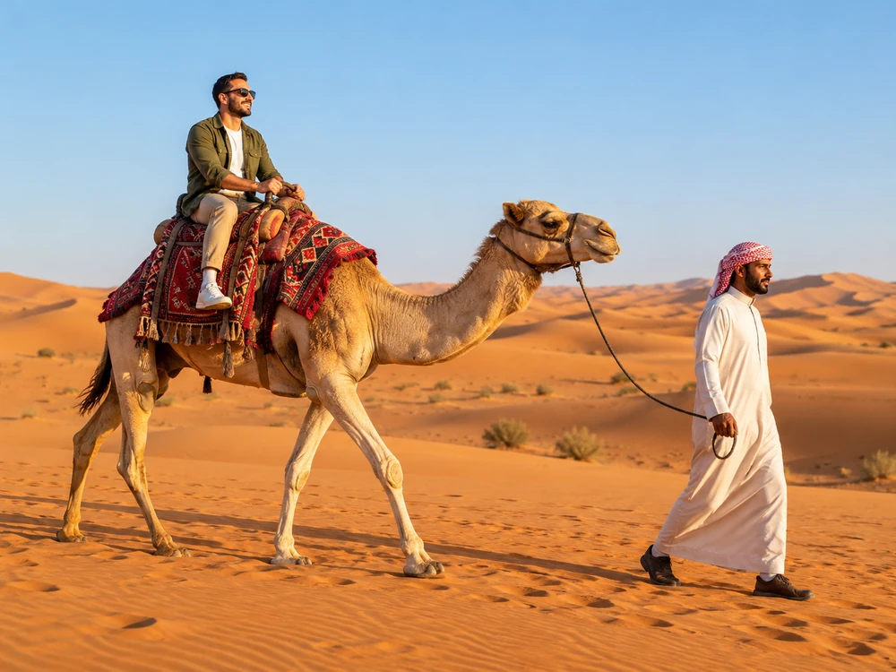 Camel ride included with open desert quad bike tour Dubai