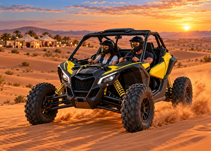 Can-Am dune buggy with premium desert camp dinner and live shows in Dubai